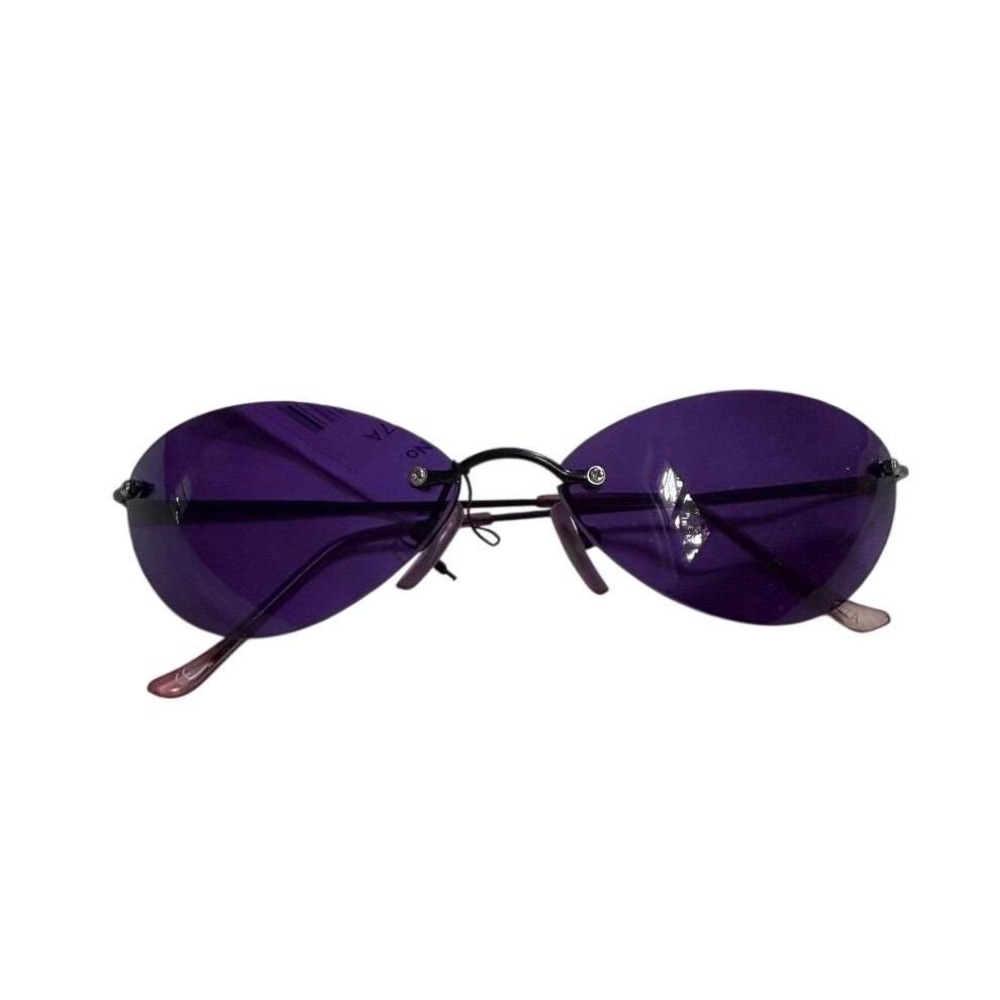 Vintage Y2K Rimless Purple Tinted Oval Sunglasses Black Metal Frame